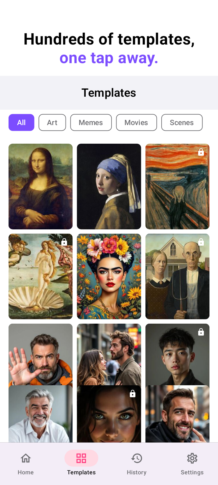 AI Face Swap template browser